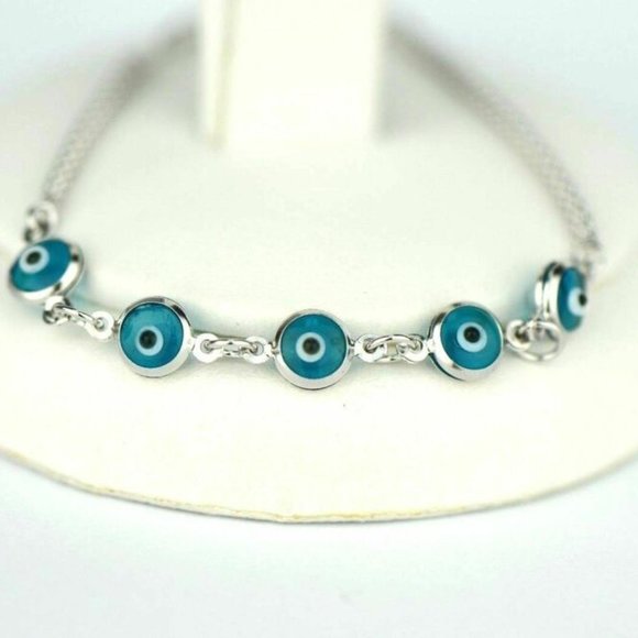 14k Yellow or White Gold Evil Eye 7" Bracelet - Picture 4 of 11